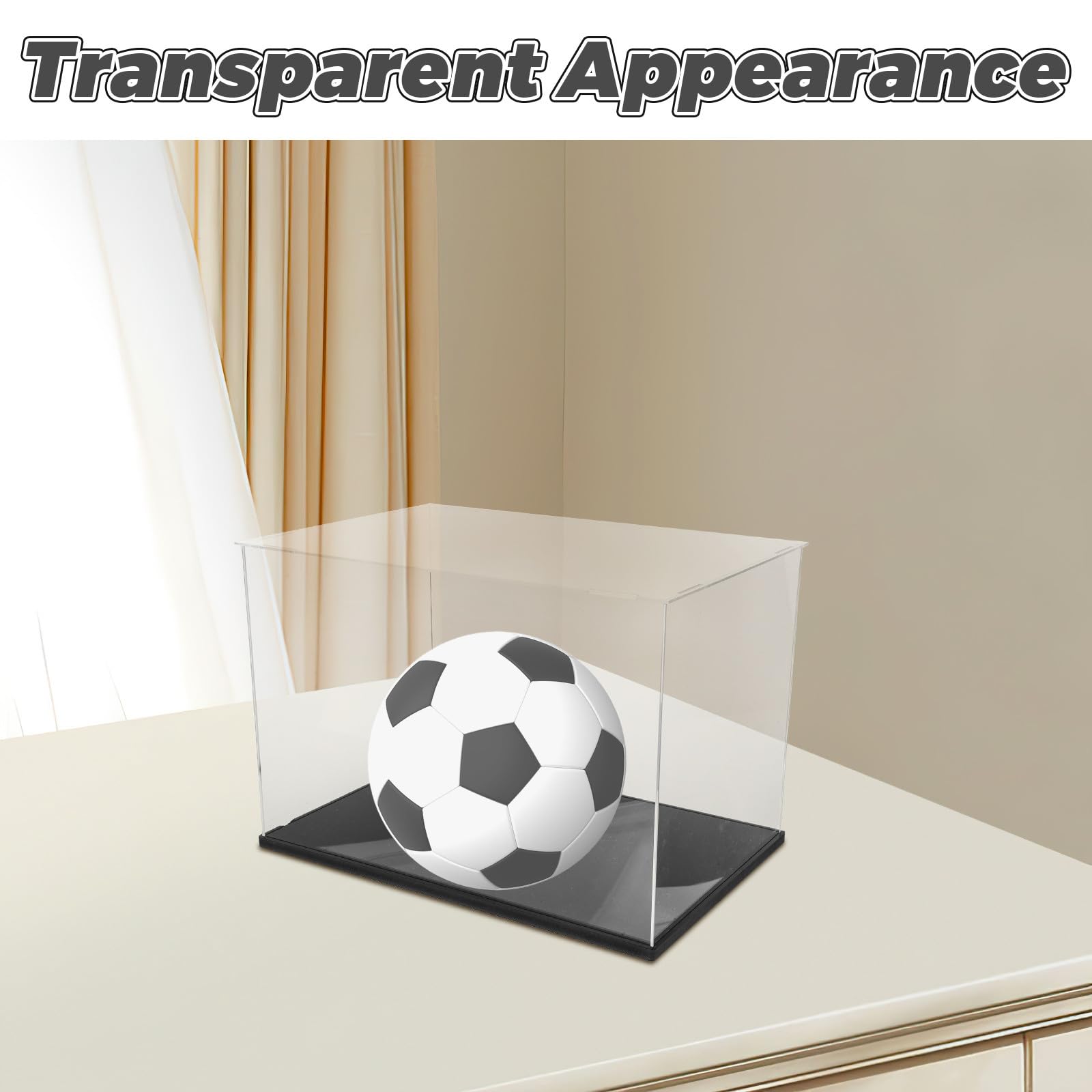 WOONEKY Caja Expositor Transparente para Fútbol con Soporte Negro Contenedor Apilable de Acrílico Resistente para Balones de Fútbol Estándar para Almacenamiento y Exhibición de