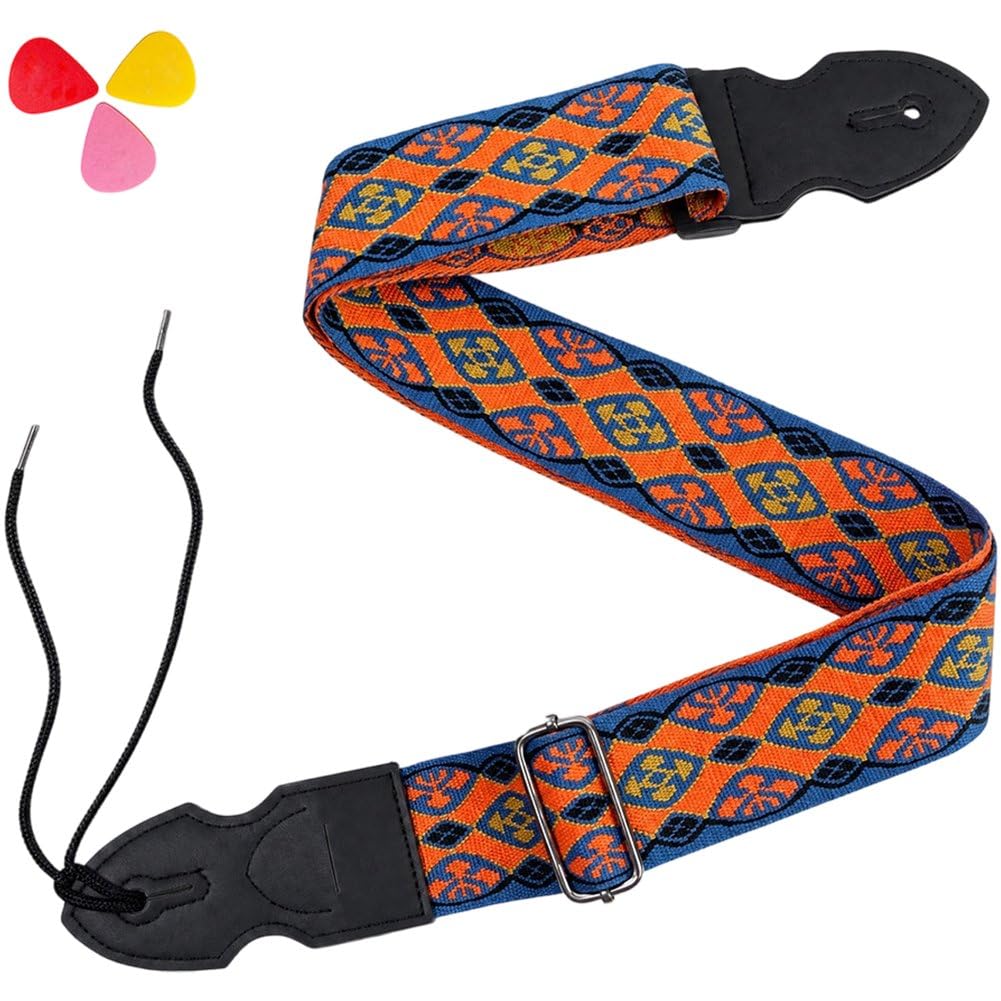 Danlai Ethnic Printed Retro Embroidered Guitar Strap, Acoustic Electric Shoulder Accessory for Musician Daily Playing