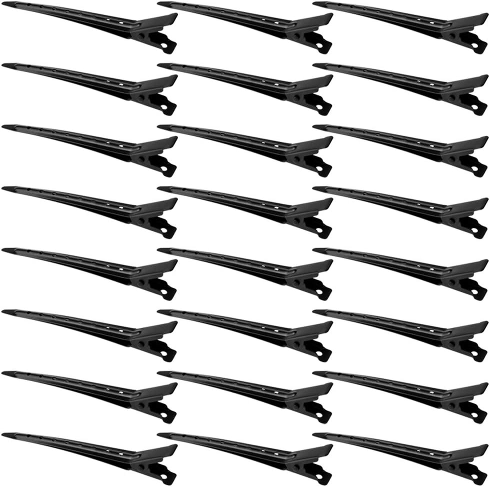 24 Packs Duck Bill Clips, Bantoye 3.35 Inches Rustproof Metal Alligator Curl Clips with Holes for Hair Styling, Hair Coloring, Black