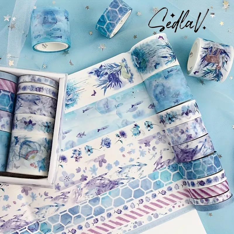 Miniatura 2 de SEDLAV Juego de cintas Washi, bonitas calcomanías de bricolaje y cintas de diario para álbumes de recortes, suministros de manualidades coloridos,