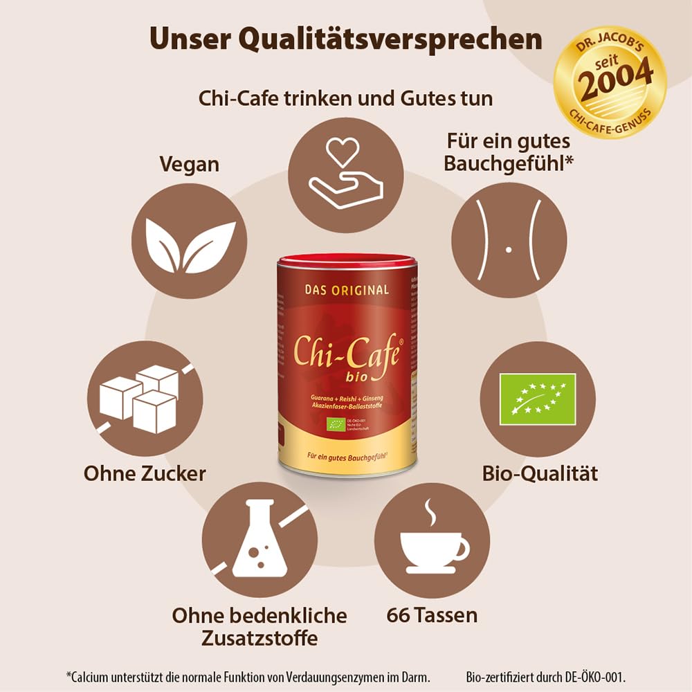 Chi-Cafe bio I 400 g Wellness Kaffee Getränkepulver mit Akazienfaser-Ballaststoffen I für eine gute Verdauung¹ I Reishi-Pilz, Ginseng und Guarana I cremig-mild, feine Karamellnote I vegan, 66 Tassen