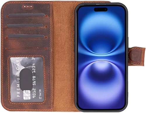 Miniatura 5 de Funda tipo cartera de piel de primera calidad para iPhone 17, bloqueo RFID, diseño desmontable 2 en 1 con ranuras para tarjetas, funda de piel de