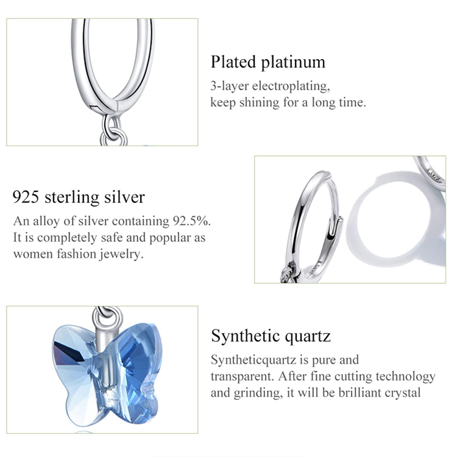 RWRAPS Orecchini per Ragazza Orecchini a Bottone in Argento Sterling 925 Orecchini a Bottone a Farfalla di Cristallo per Orecchini da Sposa Gioielli in Argento da Donna