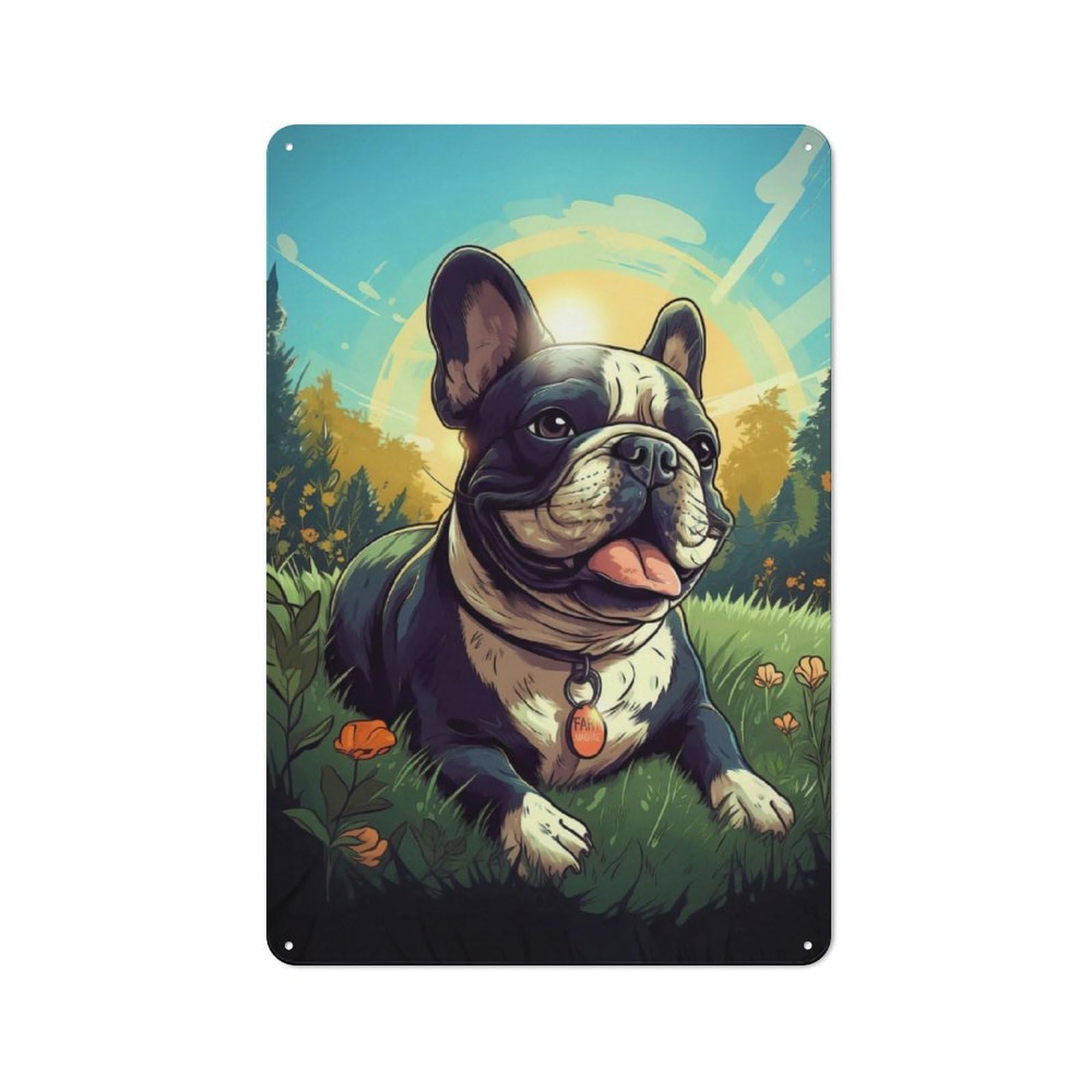 Junmoney Frenchie Bliss Retro-Style Metal Plaque 30X20cm For Garage Or Workshop, For Garage, Workshop And Man Cave Decoration