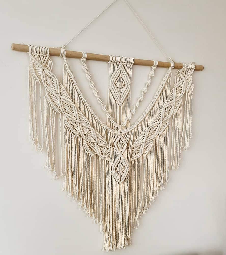 PORFOYO Makramee Wandbehang - 120x75cm Boho Deko Mit Blattmotiv