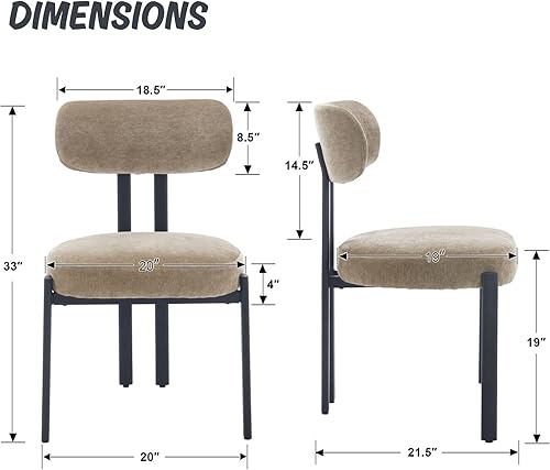 Miniatura 2 de LukeAlon Juego de 2 sillas de comedor de chenilla, modernas sillas de cocina sin brazos con respaldo curvado con patas de metal negro, sillas de