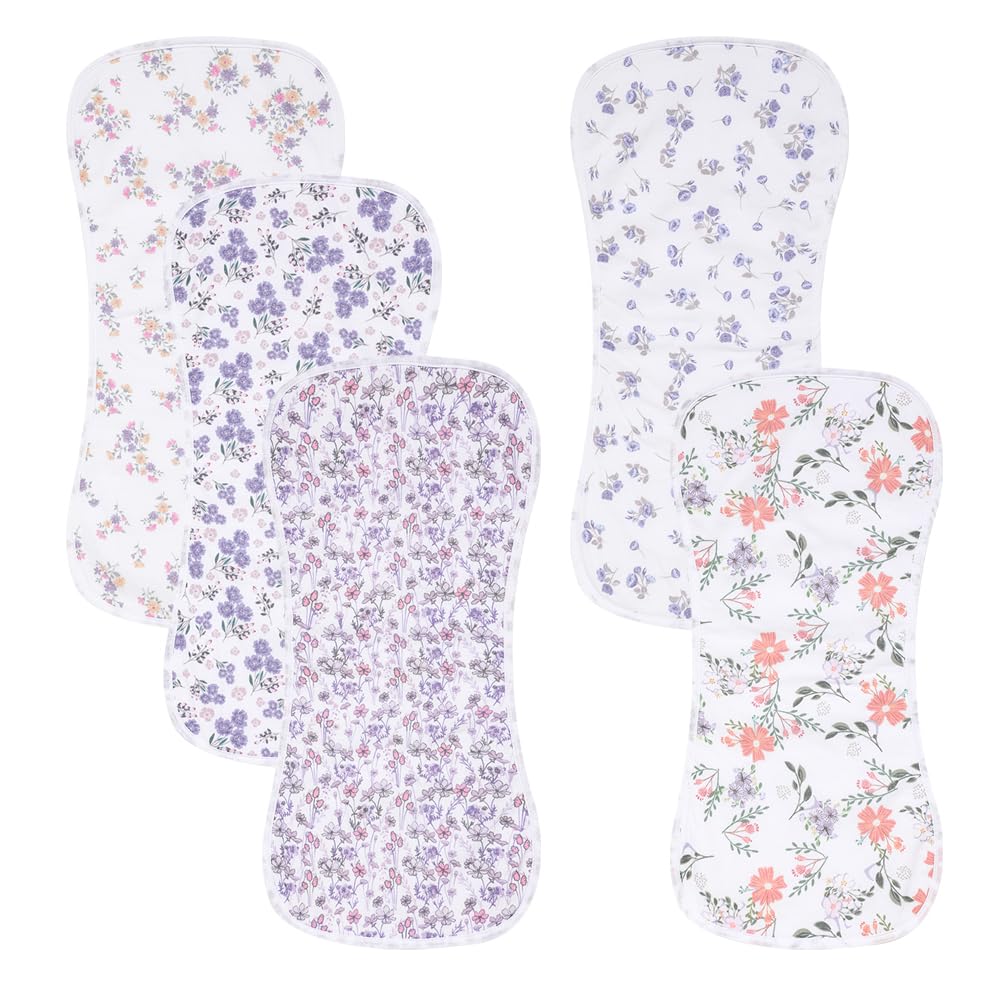 GelisiteGelisite 5 Pack Cotton Baby Burp Cloths Extra Absorbent Soft for Baby Boys and Girls (Flower-1)