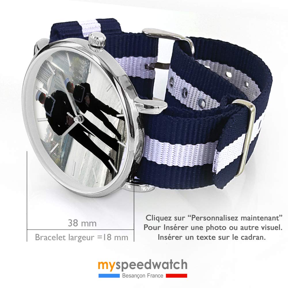 Genérico Reloj Personalizable con Foto, Texto. Reloj mixto, hombre o mujer. Regalo personalizado Pulsera trenzada Rayas, colores de moda. Regalo Fiestas del Padre, Modelo Mixto Ø: 38 Mm. R24s Marina