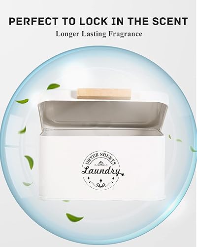 Miniatura 3 de Soporte para hojas de secadora con tapa con bisagras para organización de lavandería. Contenedor dispensador de hojas de secadora de metal,
