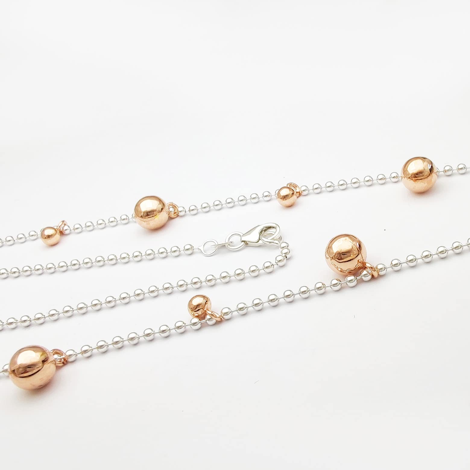ViMon gioielli| Collana da donna in argento vero 925,catena a palline con sfere pendenti placcate oro rosa, tipo bollicine
