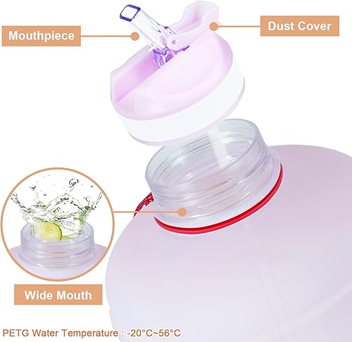 Miniatura 4 de BuildLife Botella de agua motivacional de galón de boca ancha con popote y tiempo marcado para beber más diariamente, sin BPA, reutilizable,