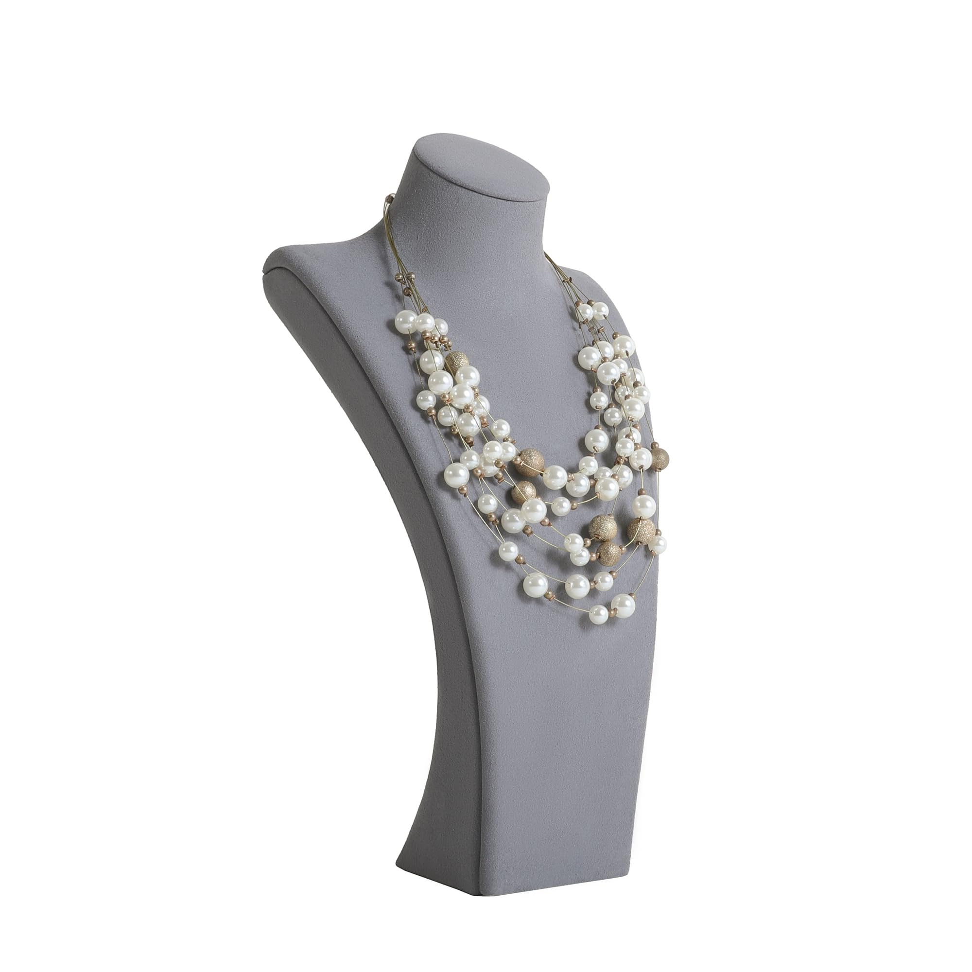 Gemeshou Grey Necklace Storage Organizer For Sale, Velvet Necklace Holder Stand, Jewelry Bust Display Stands, Jewelry Mannequin For Countertop, Showcase【-Large Height 31.5 Cm】