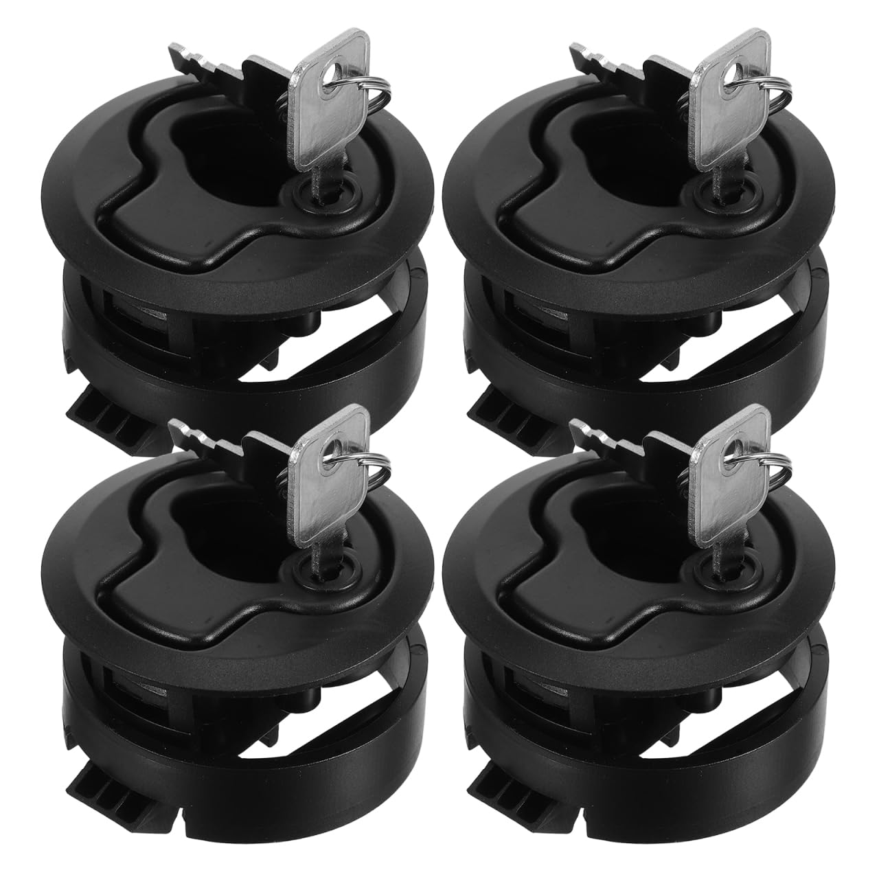 Hemobllo Lot de 4 Loquets de Trappe de Bateau Encastrés à Traction Ronde, Serrure Marine Robuste avec Clés pour Coffre et Armoire, Verrou de Pont pour Bateau et Camping-Car, Trou Ø 50mm, Noir