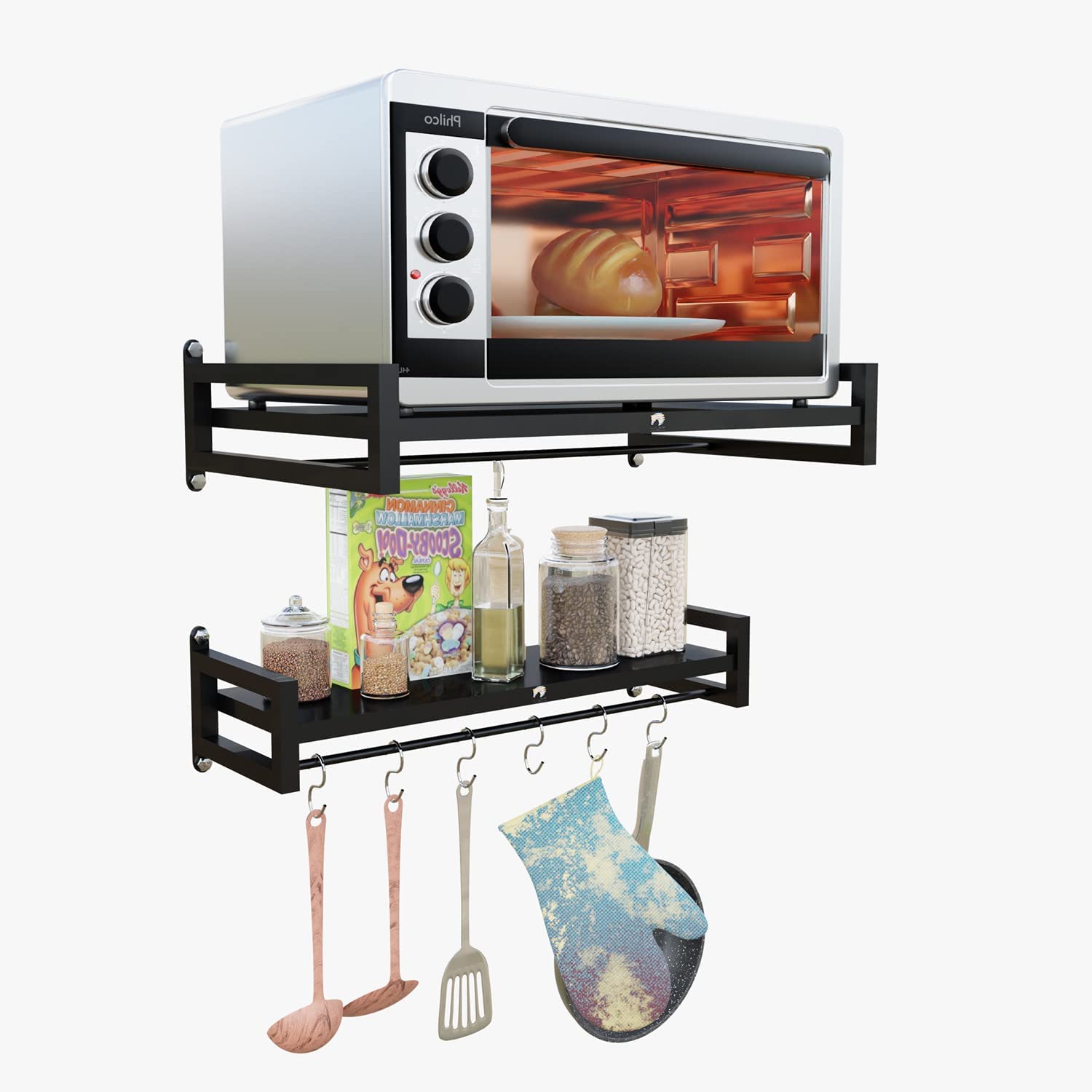 MILAD Metal Wall Mounted Microwave Oven Stand with Hook Utensil