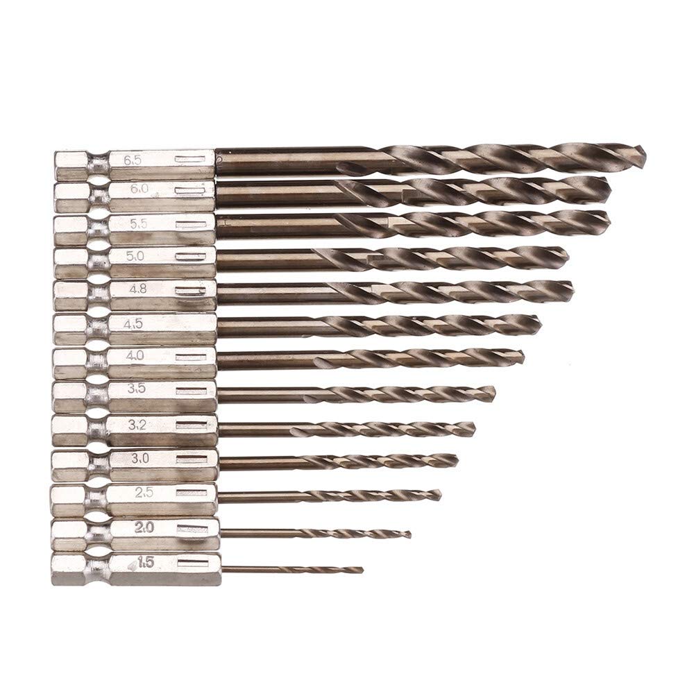13pcs 1.5-6.5mm M35 Cobalt Mèche HSS-Co Twist Jeu de forets 1/4 Pouces Hex Shank JIYAMI'EN EL