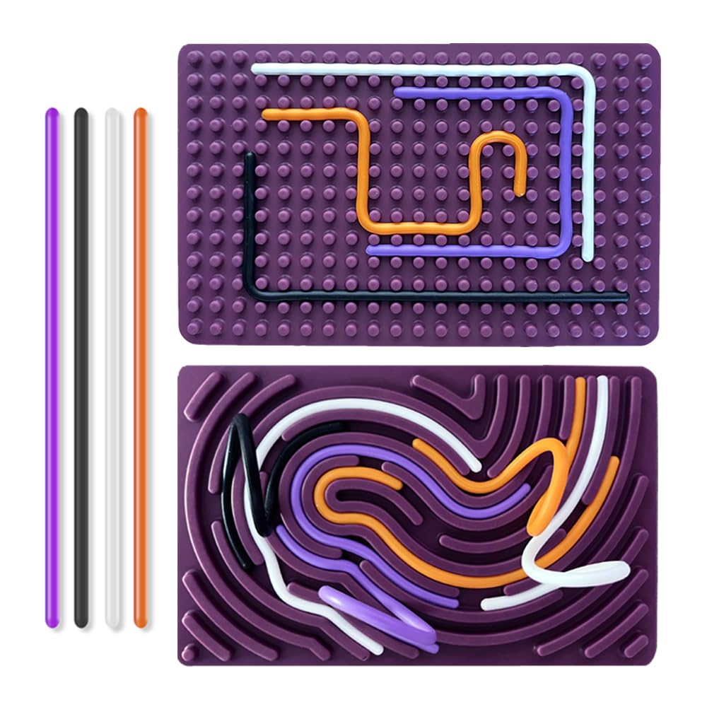 Albiuev Sensory Activity Board for Children, Silicone Fidget Toys for Calming, Stress, Anxiety, ADHD & Autism, Fine Motor Skill Board includes Portable Travel Bag & 20 Strings (Purple)