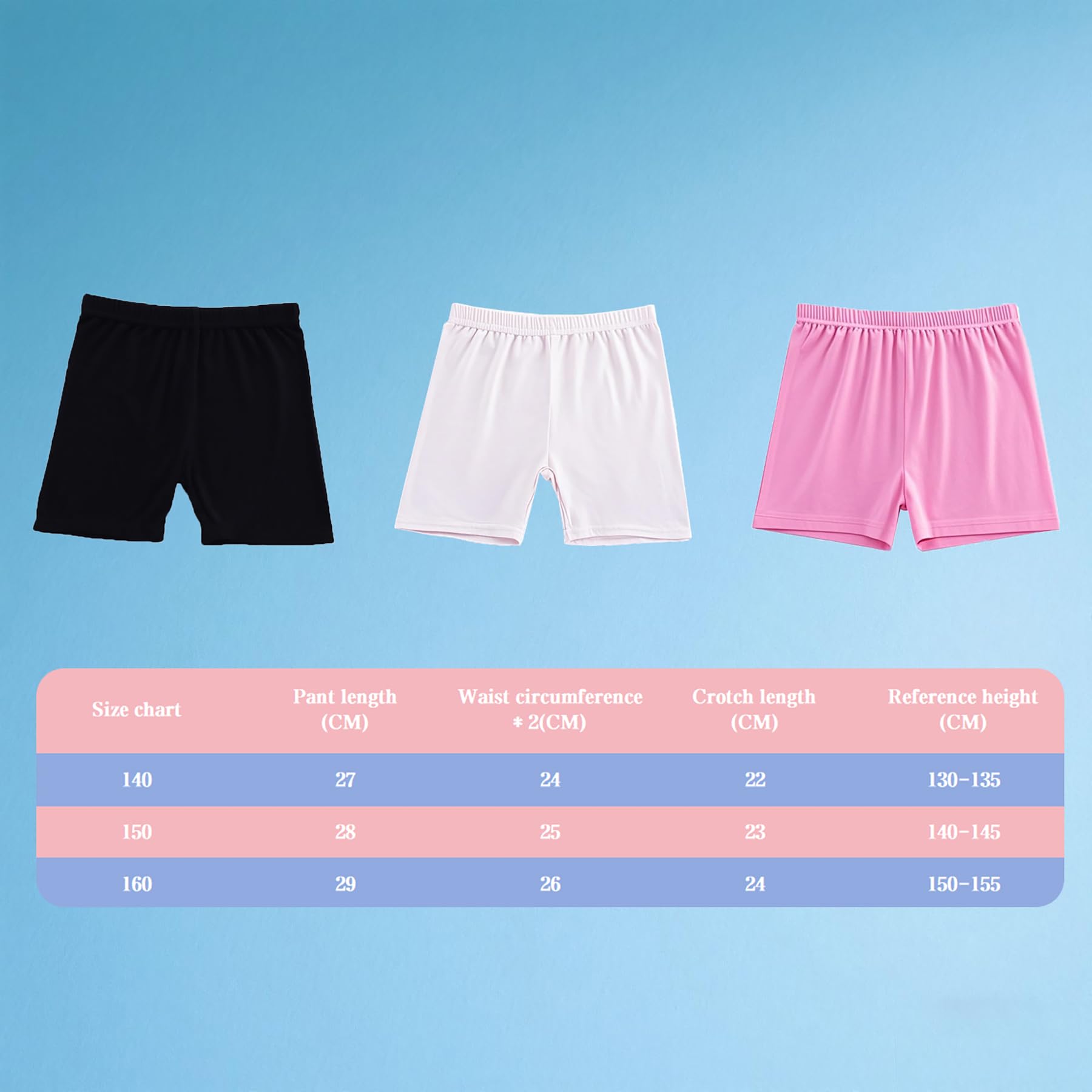 Lot de 3 shorts de cyclisme pour fille - Short d'été élastique pour enfants 7-12 ans
