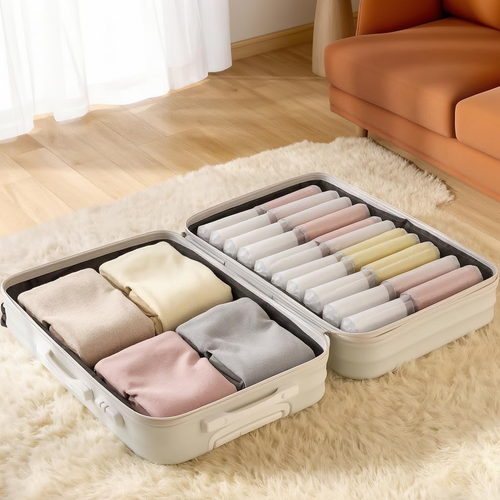 Vakuumbeutel zum Rollen, PA PE, Pressbare Beutel, Koffer Organisator, Im Hotelzimmer, Für Backpacker, 10er-Set: 10 kleine Handrollen (30x40cm)