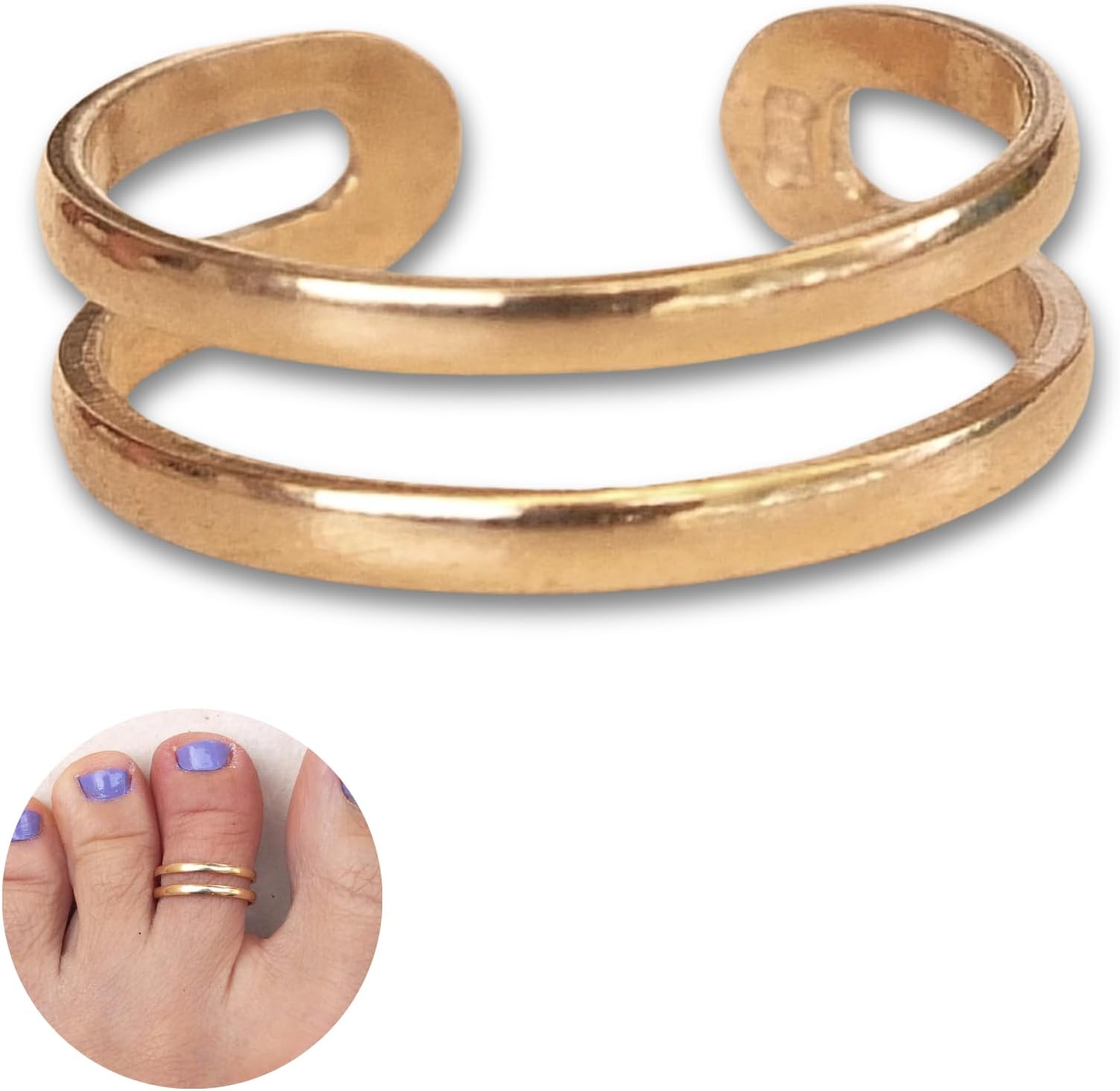 Handmade Double Band Adjustable Toe Ring, Yellow Gold Plated over Sterling Silver - Classic Dainty Toe, Pinky or Knuckle Open Ring for Women, Beach Foot Jewelry, By MiYa Jewelry