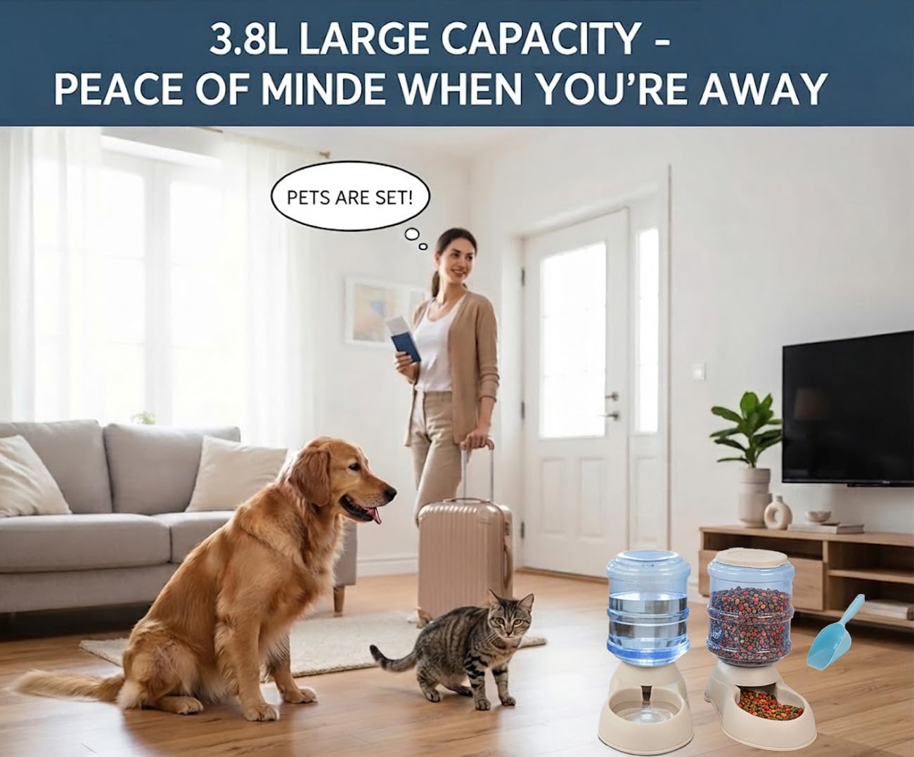Alimentador automático para perros y gatos y dispensador de agua con cuchara para alimentos, dispensador automático de alimentos de 6 comidas para cachorros y gatitos pequeños y medianos