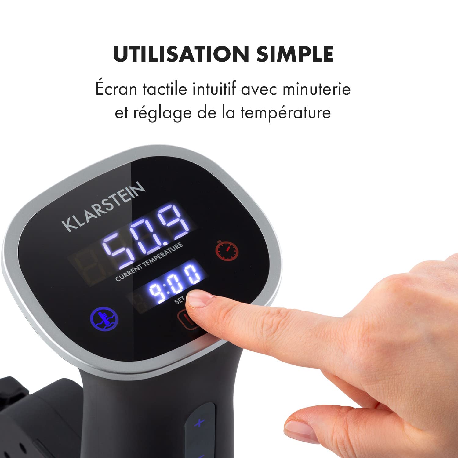KLARSTEIN Quickstick Smart - Cooker sous vide, circulation 3D, contrôle par appli, écran tactile, températures 20-95 ° C, minuterie, 1200 W, capacité 10 à 15 L, profondeur d'immersion min 11 cm - noir