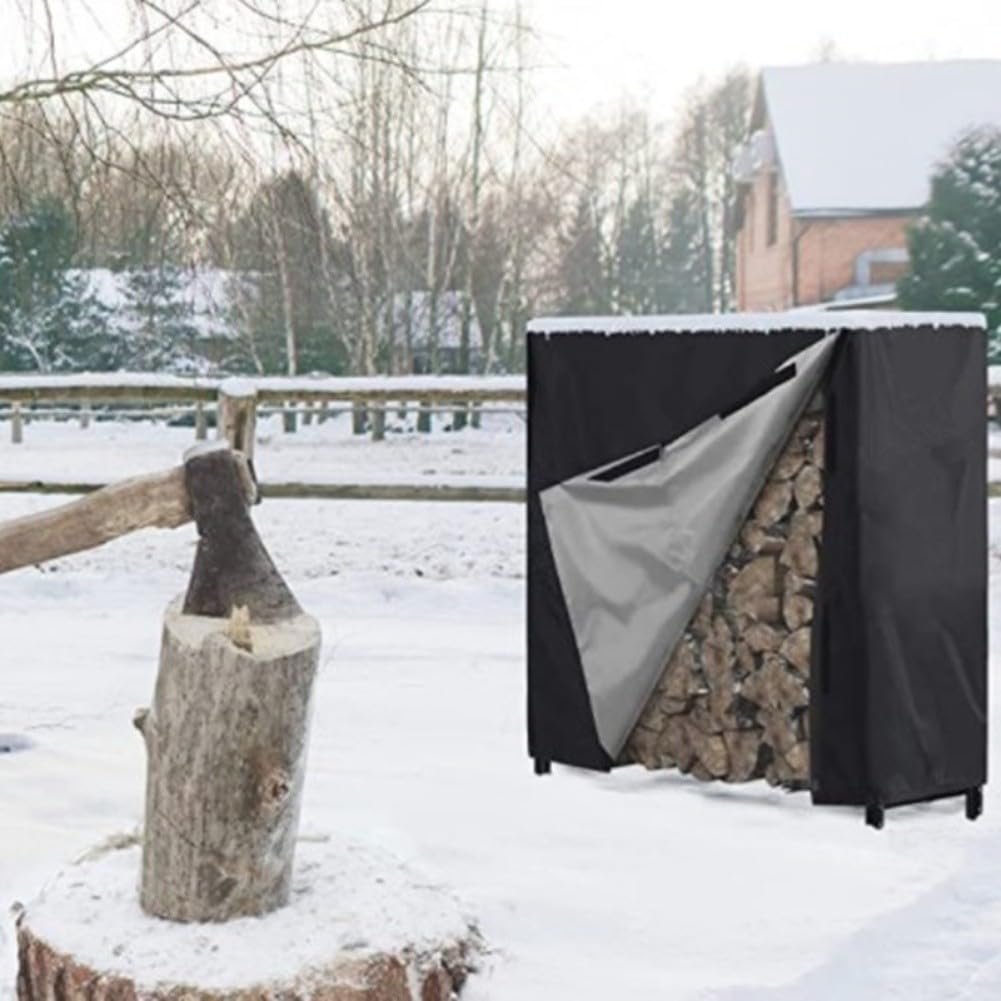 Kaminholzregal-Abdeckung, wasserdicht, quadratisch, Garten, Outdoor, Winter, Holzstapelschutz, staubdicht, UV-Schwarz (122 x 61 x 107 cm)