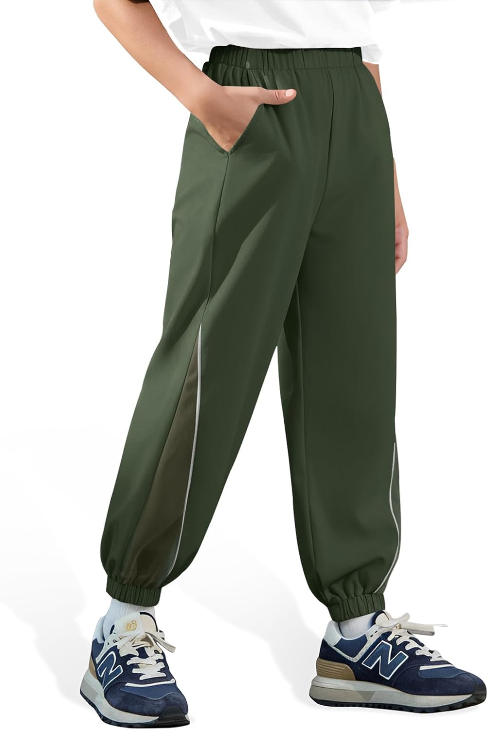 Haloumoning Boys Joggers Pants Kids Elastic Waist Sweatpants Quick Dry Mesh Color Block Athletic Pants 5-14Y