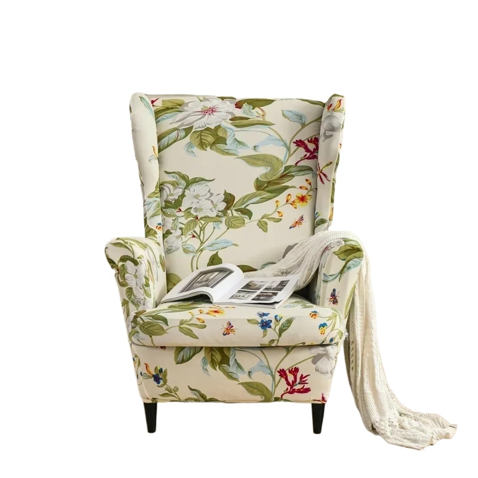 GCYEIDMA Wing Chair Slipcover Flower Wing Chair Cover Stretch Armchair Covers Removable Relax Sofa Slipcovers(Style-6)