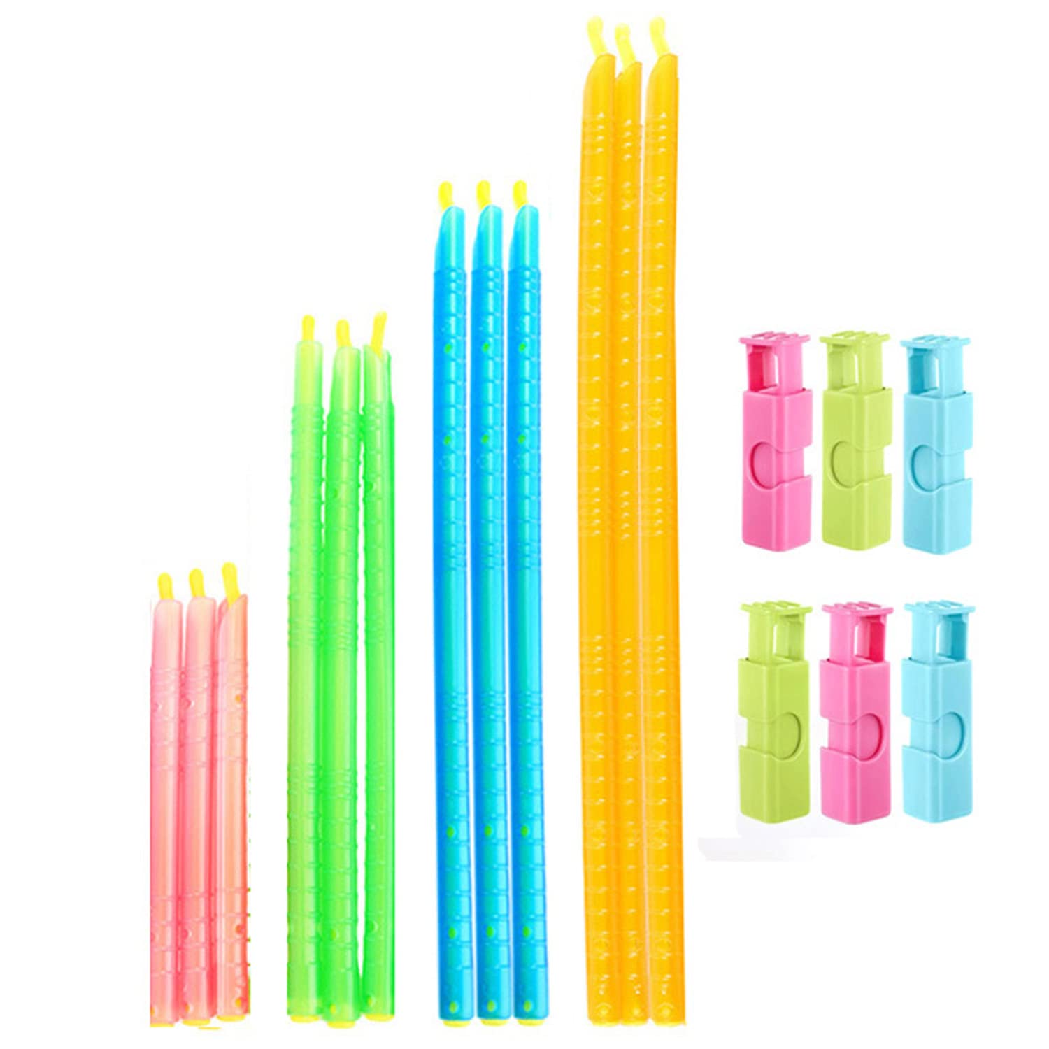 Tqcplfdiddo Bag Sealer Sticks Bag Reusable Sealing Clips Plastic Sealer Clips Rods Closure Clips Slide on Bag Clips in Different Sizes with Bread Bag Clips (18 PCS)