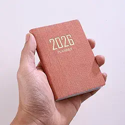 60 Sheets/Book 2026 Portable A7 Notebooks PU Cover 365-Day Weekly Schedule Notepads School Office Supplies (Pink)