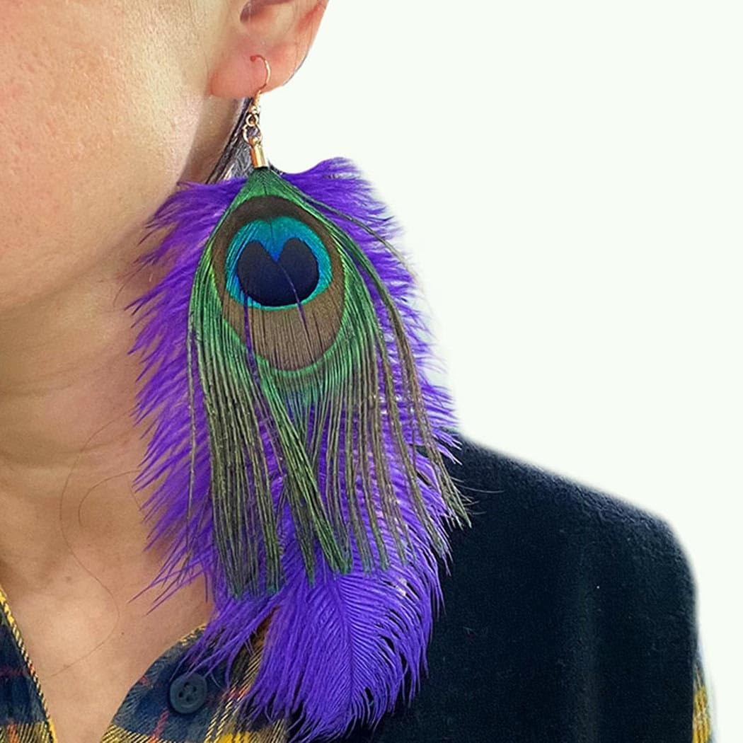 Mardi Gras Earrings for Women Dangle Feather Carnival Earrings Tassel Holiday Festival Costume Earrings for Women - Image 2