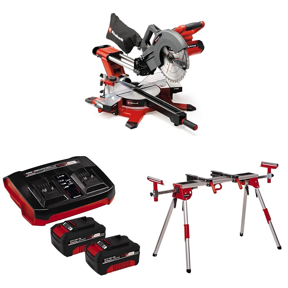 Einhell Akku-Zug-Kapp-Gehrungssäge TE-SM 36/10 L Li Power X-Change (36 V, 254 mm Sägeblatt, 3800 min^-1, Schnittlinien-Laser, inkl. PXC-Starter-Kit, inkl. Untergestell)
