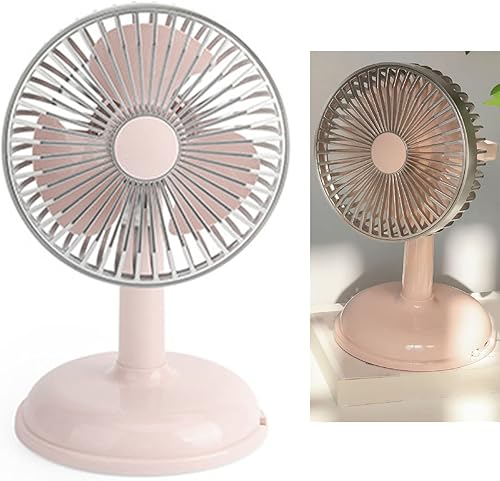 Ventilador de escritorio vintage, ventilador de mesa vintage, carga USB, fácil de metal, color puro, desmontable para aula para estudiantes (rosa