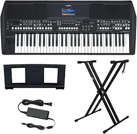 Kit Teclado Arranjador 61 Teclas PSR SX600 com Fonte Bivolt e Suporte em X