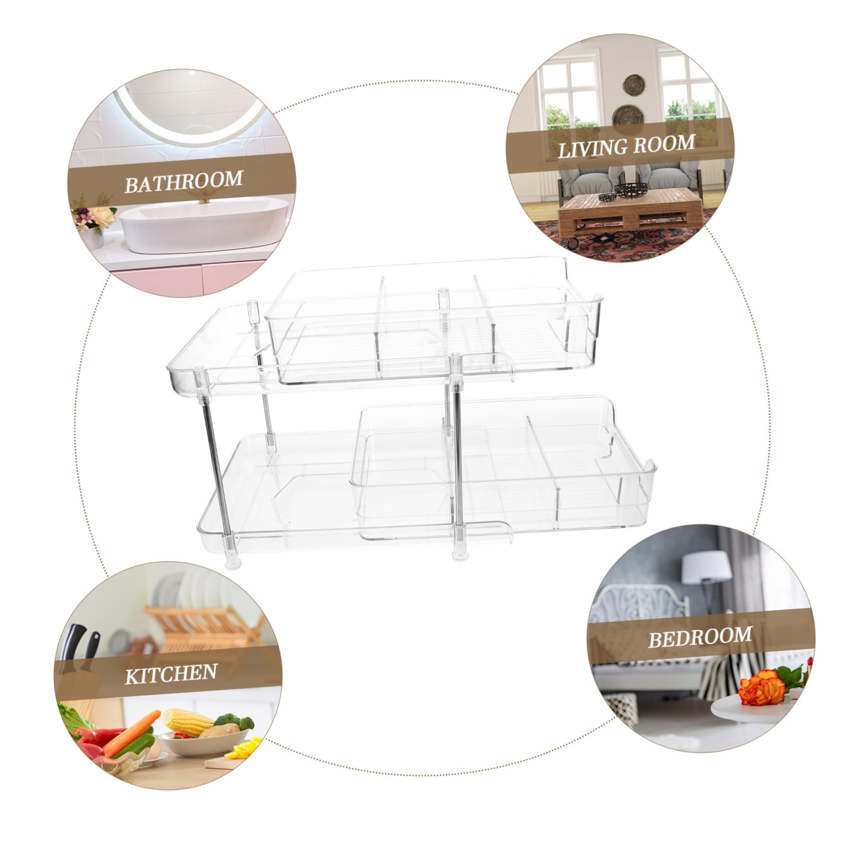 COLLBATH Organizzatore a 2 Livelli Trasparente, Estraibile, in Pet e Acciaio Inox, per Trucchi e Spezie, Capienza Grande, per Casa e Camera da Letto