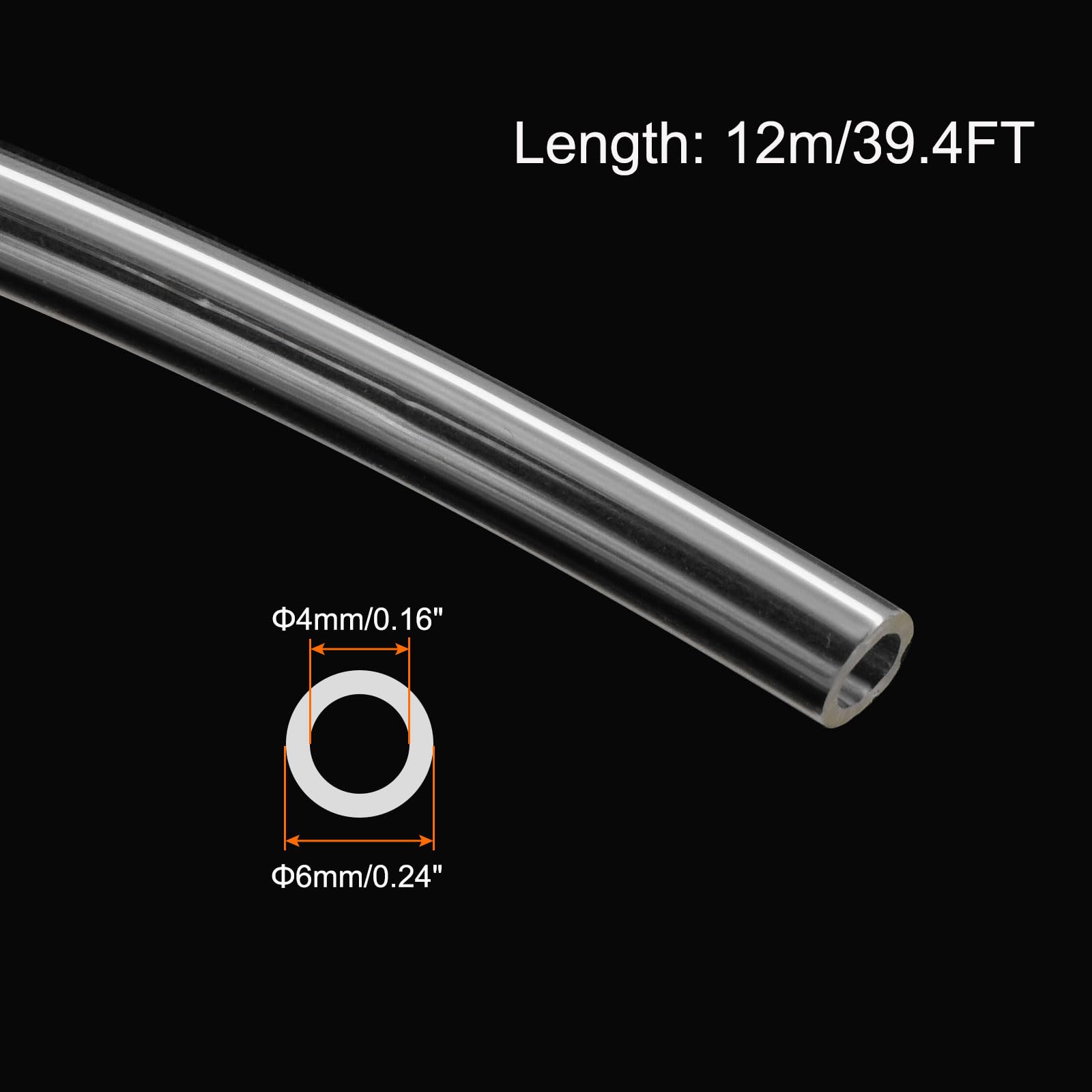 Rebower PU Air Tubing Hose, 6mm x 4mm Clear, 39.4FT, 1pcs, 6mm x 4mm x 12m - Image 2