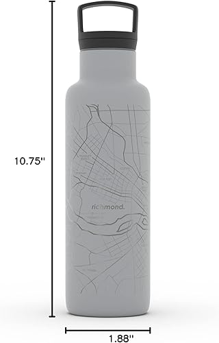 Miniatura 460 de Well Told Botella de agua aislada con mapa Chicago Illinois, grabado de acero inoxidable (21 onzas, gris muelle) botella aislada de mapa