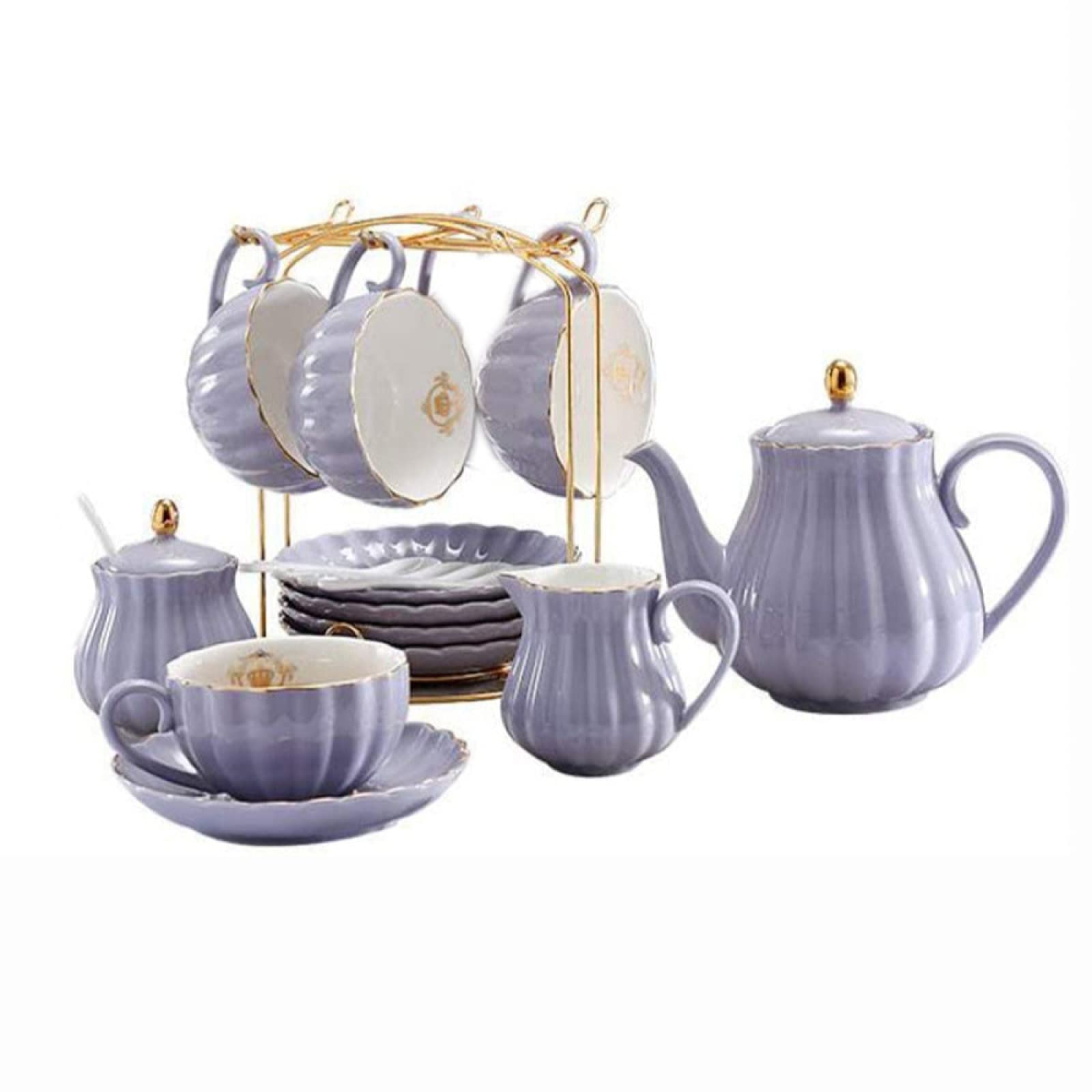 16 Pezzi Set da tè in Porcellana Set da Regalo in Ceramica per caffè E tè Serie Teiera Viola Zuccheriera E Cucchiaini,Purple