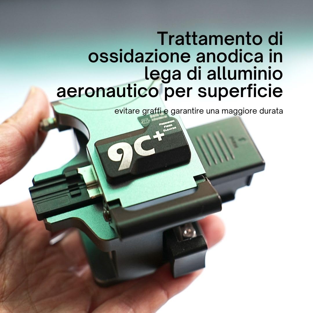 9C+ Mannaia per fibra ad alta precisione con rotazione automatica della lama e ritorno automatico, Fiber Cleaver taglierina fibra ottica con supporto per fibra 3 in 1 24 punti di taglio