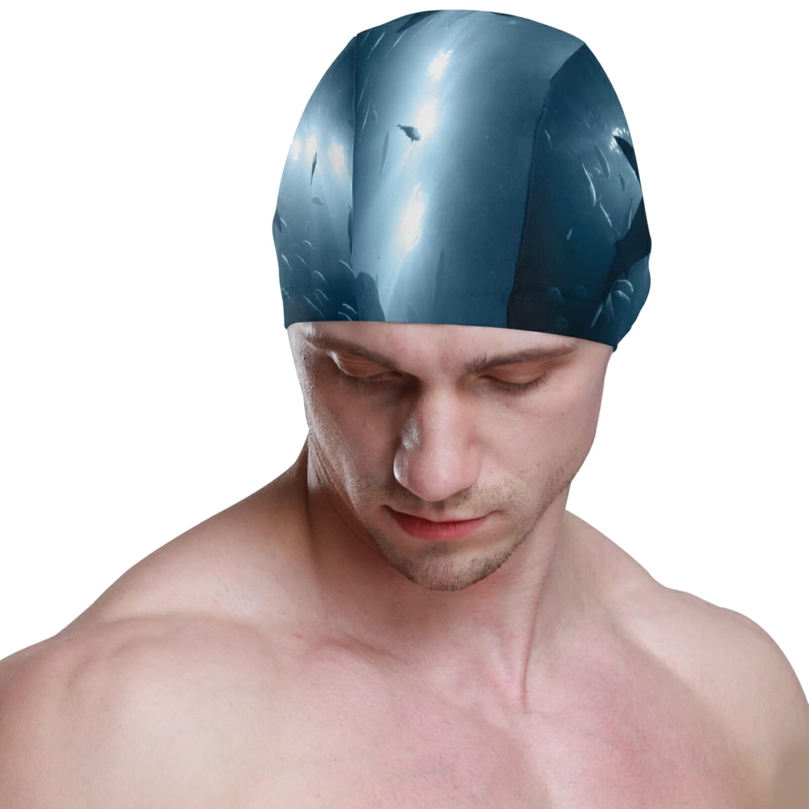 Dallonan Swimming Cap Ocean Animal Large Shark Adult Swim Cap Polyester