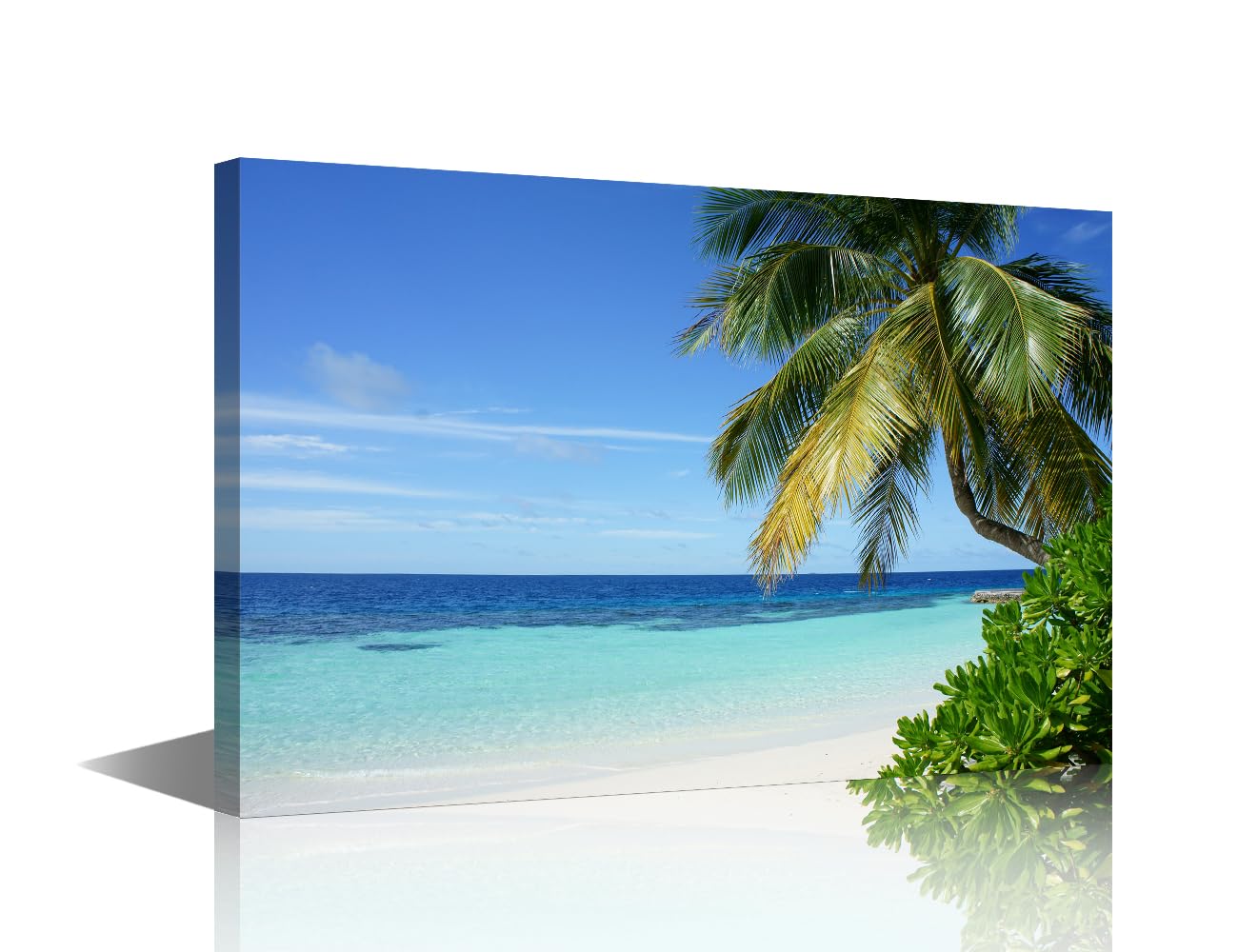 Canvas Wall Art Landscape Wall Art Teal Blue Beach Shore Tropical Island Poster Prints on Canvas Wall Home Decoration for Living Room Office Bathroom Framed Ready to Hang (24" W x 16" H)