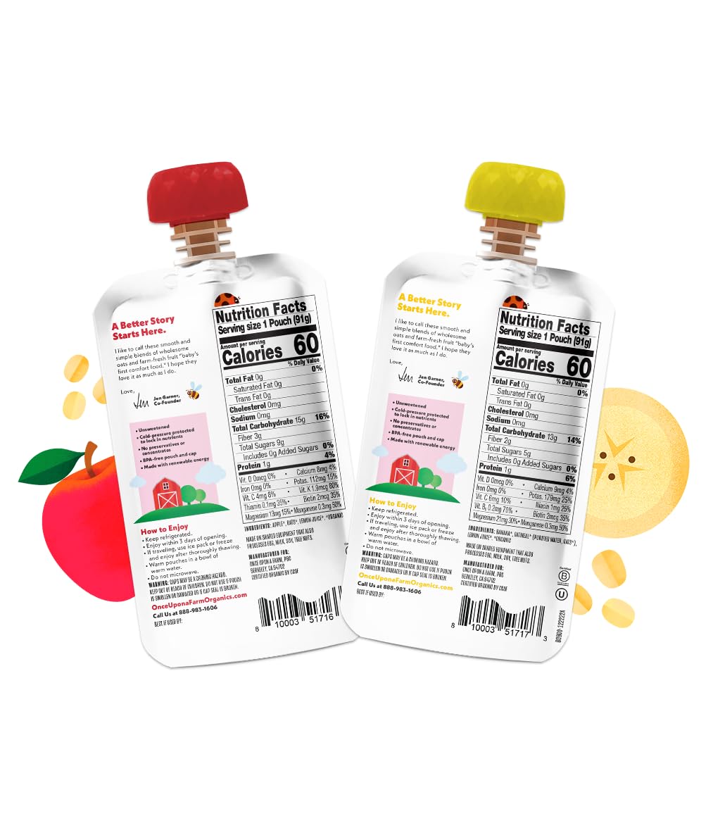 Once Upon a Farm | Baby Oatmeal | Apple Baby Oatmeal Blend, Banana Baby Oatmeal Blend | Unsweetened | Variety Pack of 24