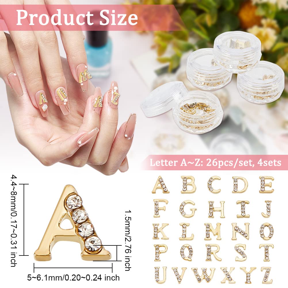 OLYCRAFT 104pcs 4 Sets Gold Rhinetone Letters Nail Art Charms 26-Letters with Rhinestone A~Z Letter Rhinestone Resin Fillers Gold Alphabet Nail Charms for Nail Arts Decoration Resin Jewelry Making - Image 2