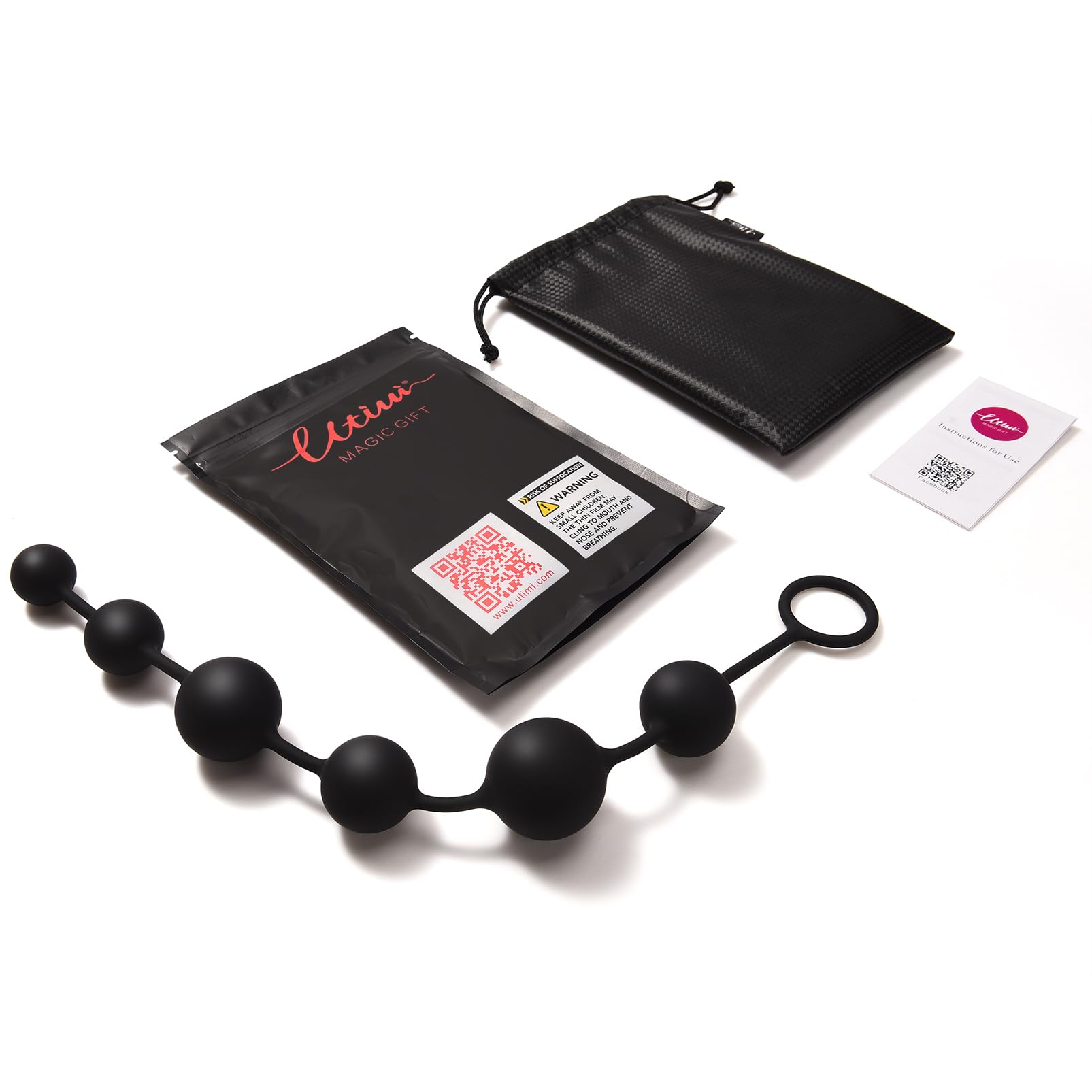 UTIMI Butt Plug with Silicone Anal Bead Anal Sex Toys with Safe Pull Ring in Black