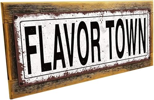 Homebody Accents Letrero metálico enmarcado de Flavor Town de 6 x 16 pulgadas, decoración de pared para cocina y comedor Homebody Accents Letrero metálico enmarcado de Flavor Town de 6 x 16 pulgadas, decoración de pared para cocina y comedor