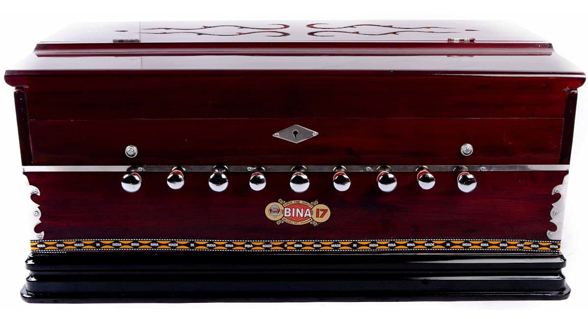Harmonium by Aakrati Musicals, 9 Stops, In USA, Standard, Cherry Color,3 1/4 octaves, 7 stops, 3 extra notes, Harmonium BINA no. 17 STD