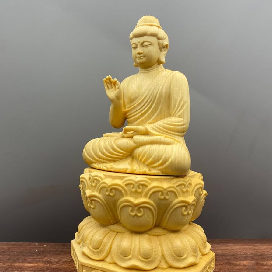 Amazon｜木彫り仏像 釈迦如来座像 13.5cm (桧木製) 釈迦牟尼仏