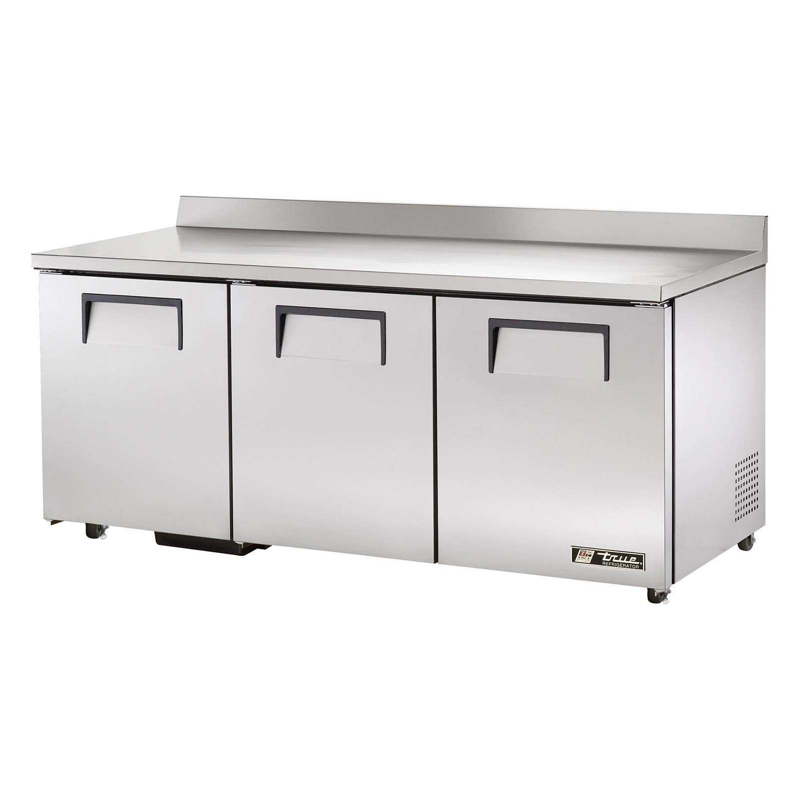 TRUE TWT-72-ADA Worktop Refrigerator with three stainless steel doors and a stainless steel top.