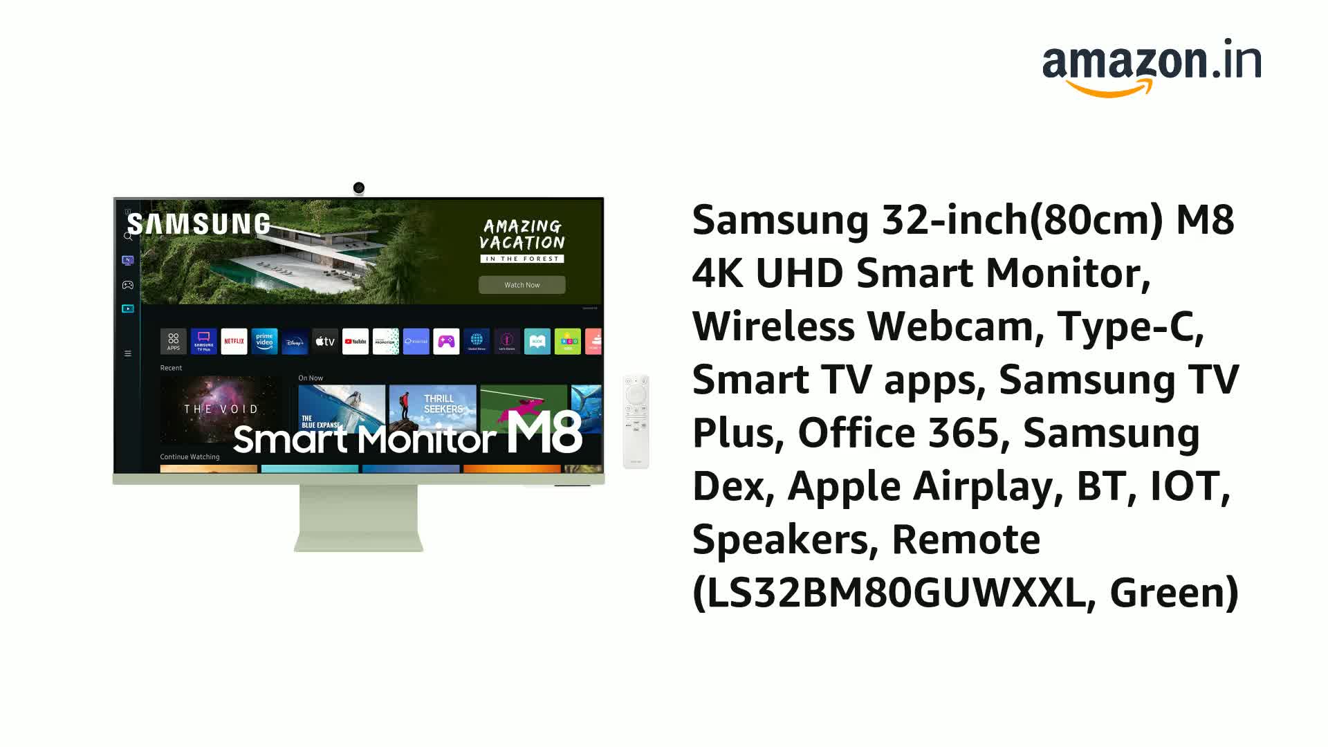 Samsung 32-inch(80cm) M8 4K UHD Smart Monitor, Wireless Webcam