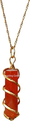 Carnelian Necklace for Women, Real Carnelian Crystal Gold Wrapped Arrowhead Combo Pack of 2 Chains